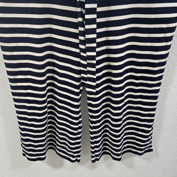 MONTEAU Womens Navy/White Striped Sleeveless Tie Button Up Crop Jumpersuit - Picture 5 of 11